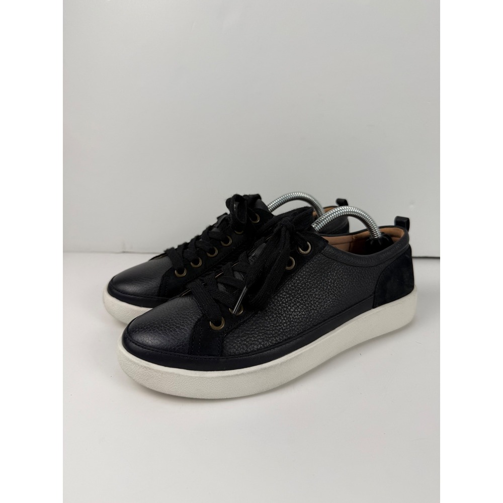 Vionic Winny Black Pebbled Leather Suede Low Top Sneakers Womens 6.5